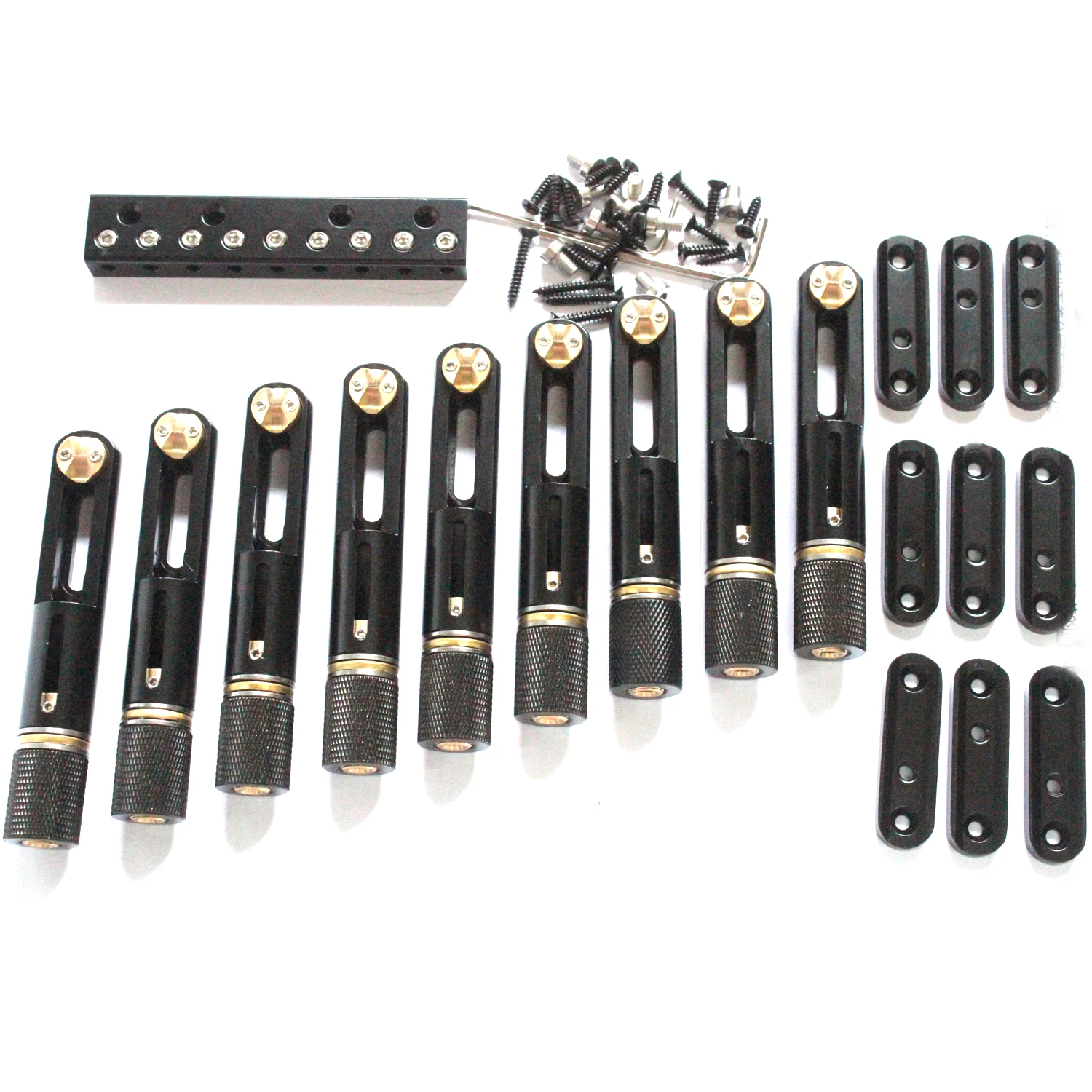 One set 9 strings black single headless bass bridgeMaterial brass