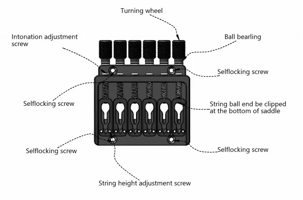 One set 6strings black single headless electric guitar bridge